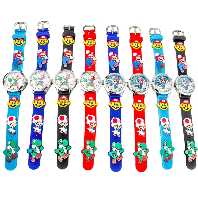 Montre Enfant Mario & Luigi - Bracelet Silicone Bleu Avec Aiguilles D'Apprentissage - Cadran Coloré - Pour Fans De Nintendo